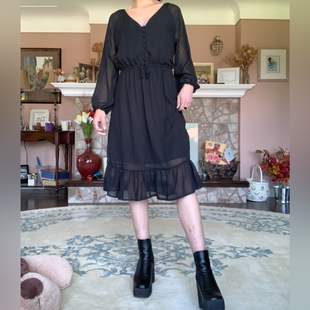 Cotton On Black Semi Sheer Midi Dress